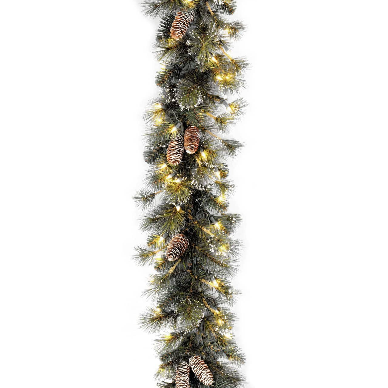 9&#x27; x 10&#x22; Pre-lit Glitter Artificial Christmas Pine Garland with Cones, Snowflakes and 100 Clear Lights